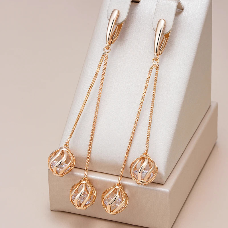 Elegant luxury earrings drop earrings 585 RG rose gold rose gold with zircon 8.4g