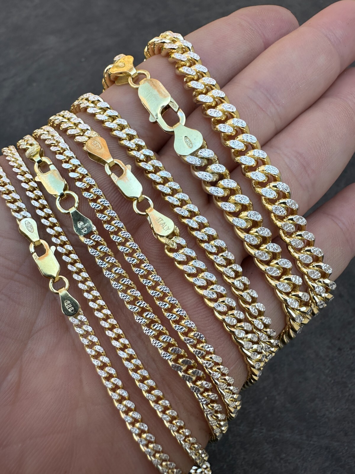 Miami Cuban Chain Bracelet Diamond Cut Two Tone 14k Gold Plated Real 925 Silver