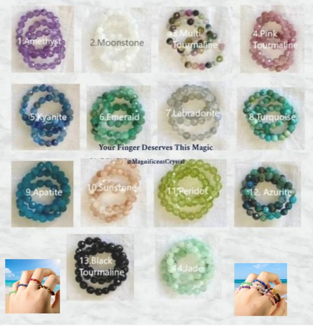 Gemstone Beaded Rings Stackable Natural Crystal Ring Dainty Handmade Jewelry