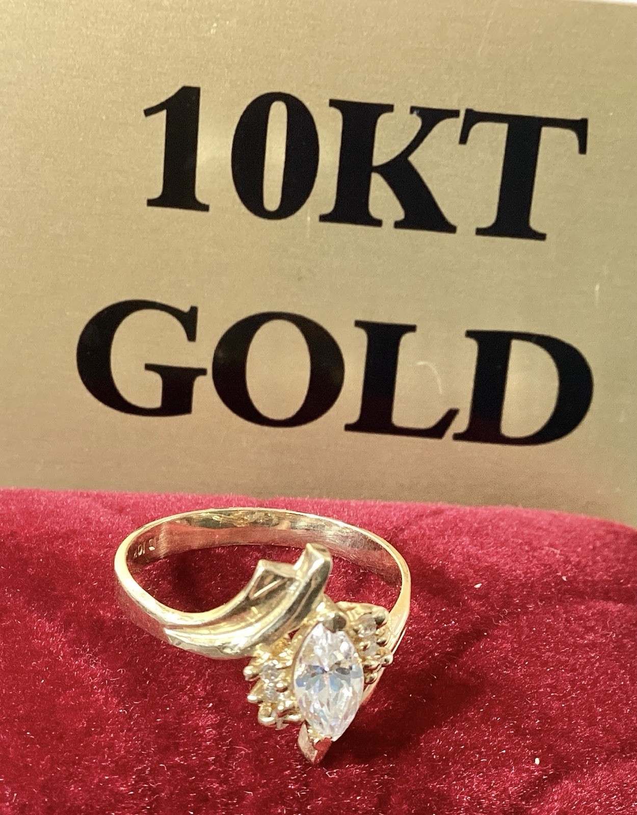 10 KT Yellow Gold Real Stamped Marquise April Birthstone Diamond, ring SZ 8.25