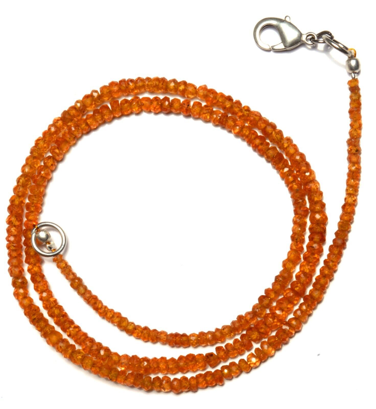 Natural Gem Orange Color Spessartine Garnet 3MM Approx. Facet Beads Necklace 17″