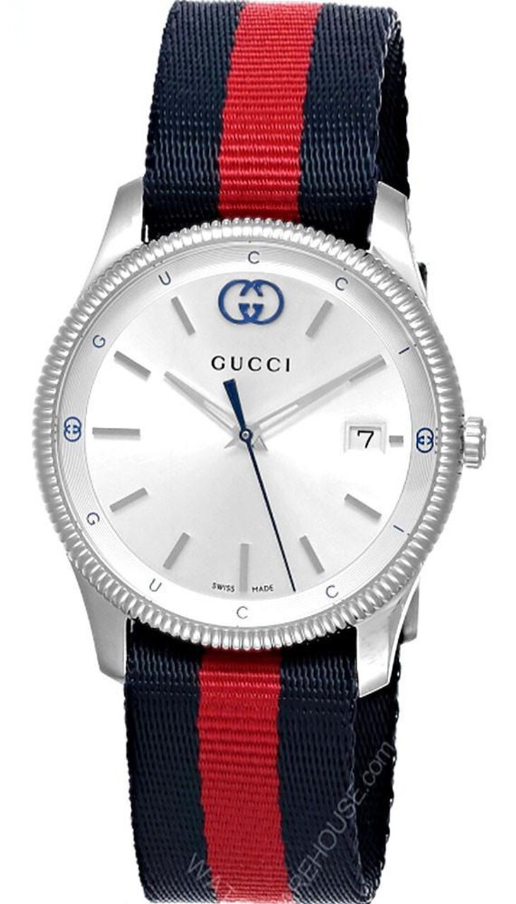 GUCCI G-Timeless Quartz 38MM Silver Dial Nylon Strap Men’s Watch YA1264237
