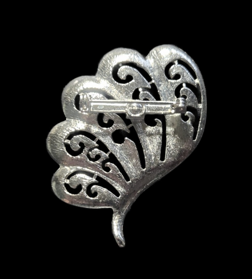 Vintage Silver Tone Textured Butterfly Wing Pin Brooch 2 1/8 in.
