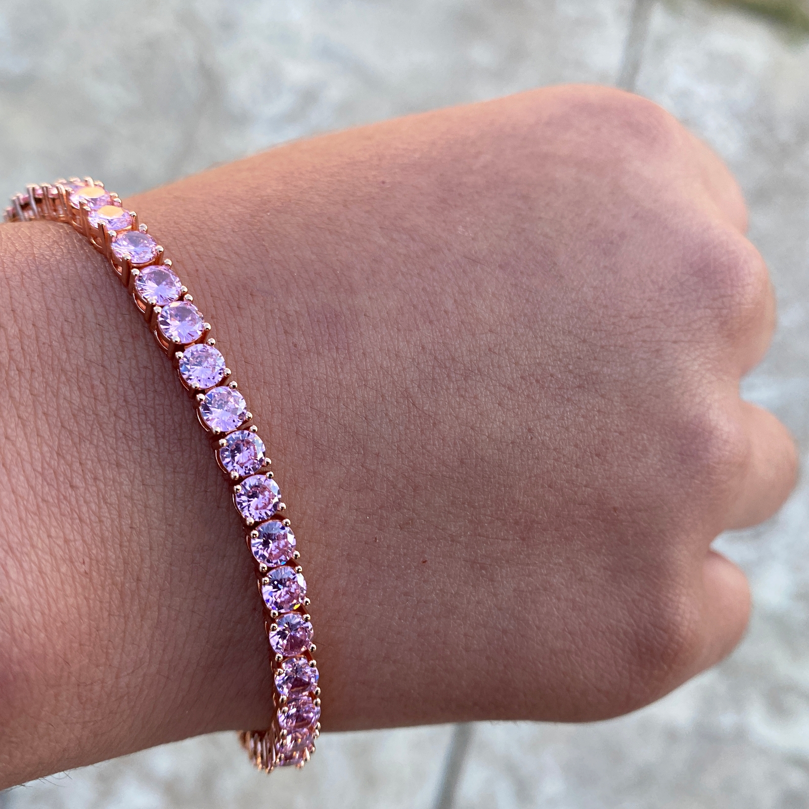 Tennis Bracelet Pink Iced Rose Gold Plated Simulated CZ 4MM Thick 7″ or 8″