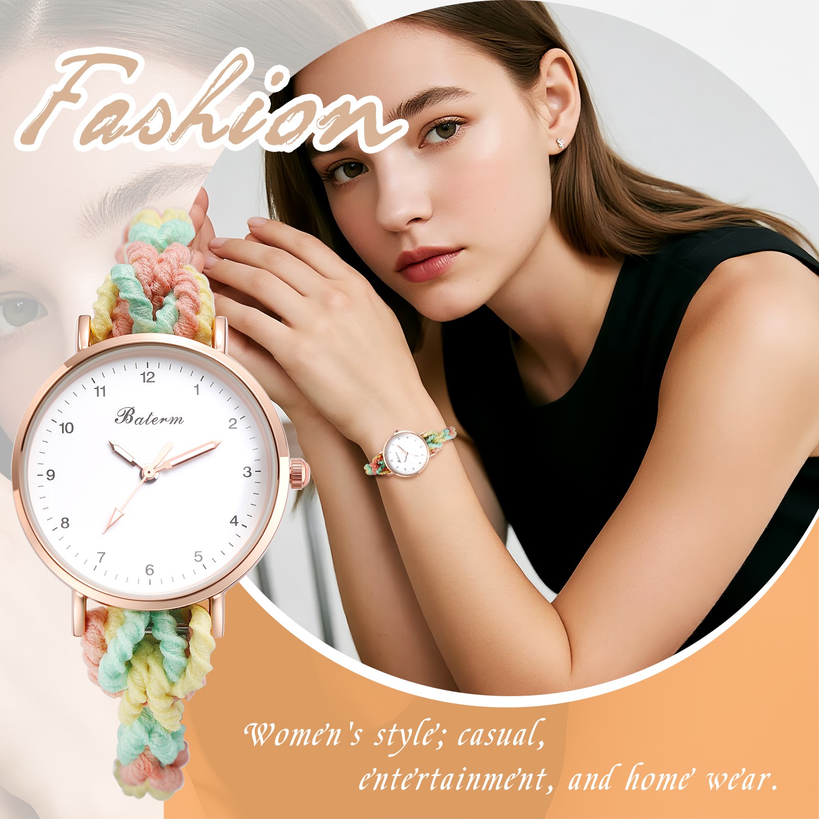 Women’s Girls Stretch Band Watches Elastic Weave Rope Analog Quartz Wrist Watch