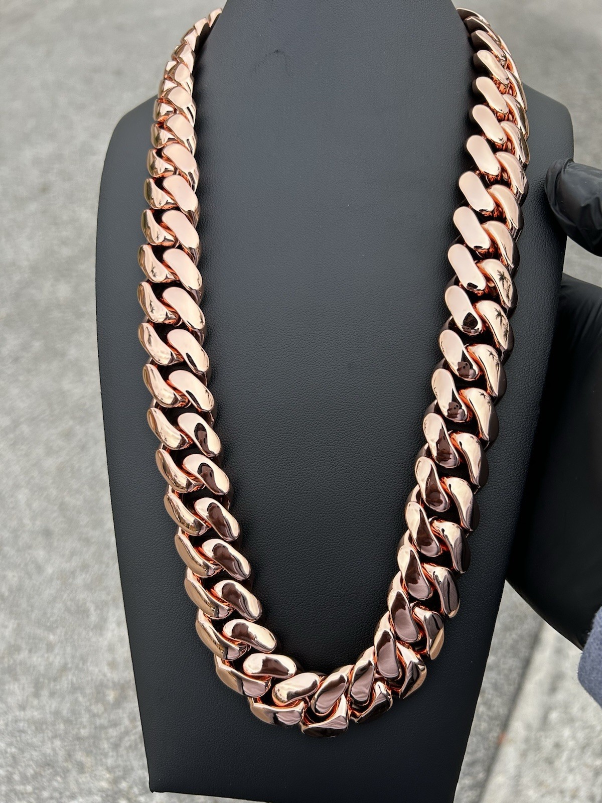 20mm Rose Gold Cuban Link Chain 24in Necklace Miami Hip Hop Jewelry