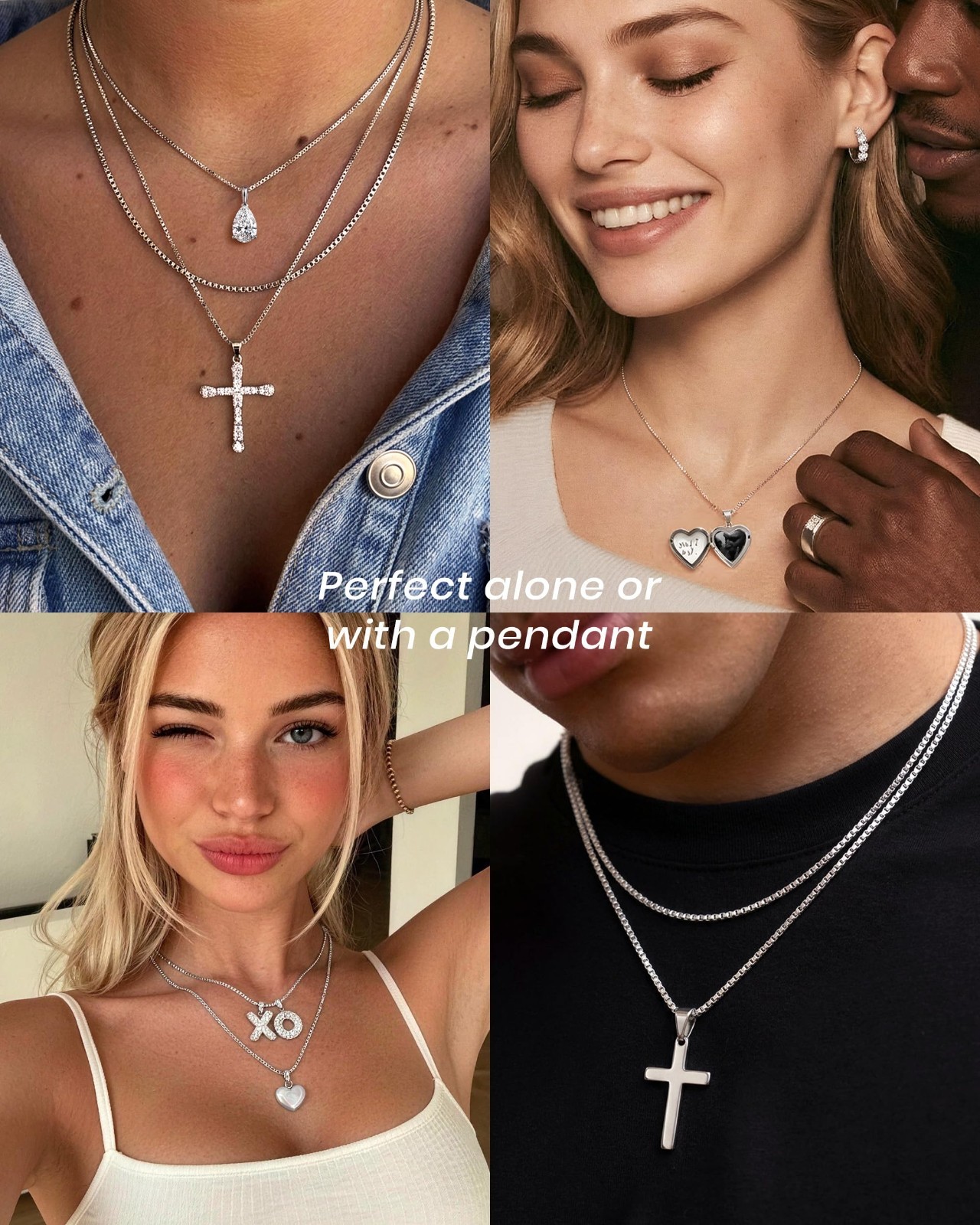 Dainty Sterling Silver Box Chain Necklace for Women, 1mm & 0.8mm, 16-36 Inch