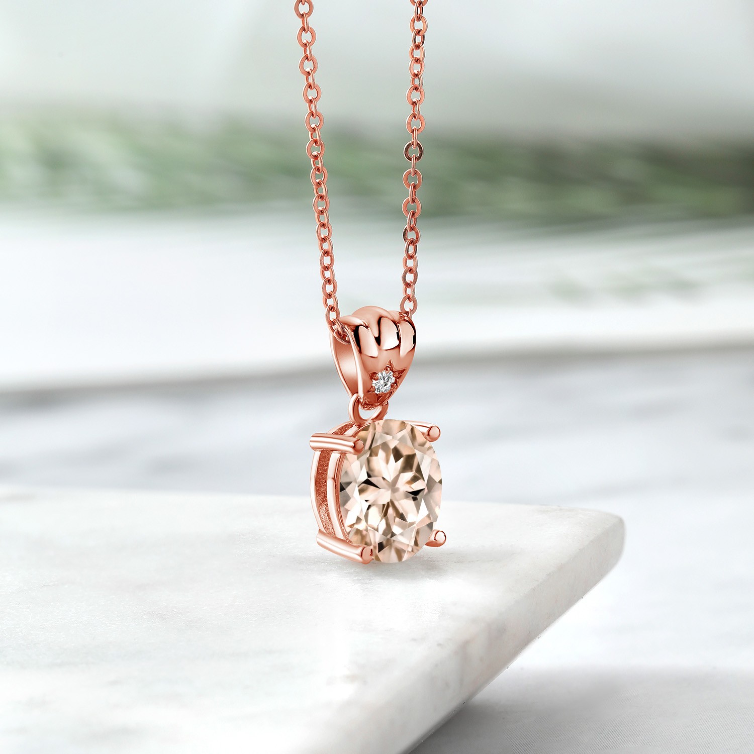 3.24 Ct Peach Morganite E-F Lab Grown Diamond 18K Rose Gold Plated Silver