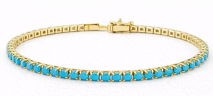 LAB CREATED 3.85 Cts TURQUOISE BRACELET 14K YELLOW GOLD PLATED – New With Tag