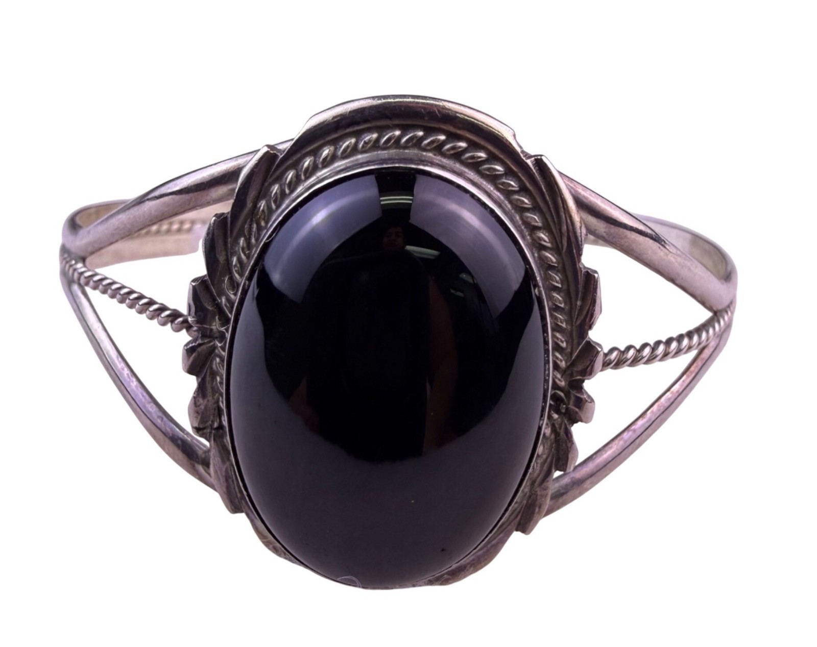 Vintage Navajo Sterling Womens Black Onyx Wide Cuff Bracelet Handcrafted Jewelry