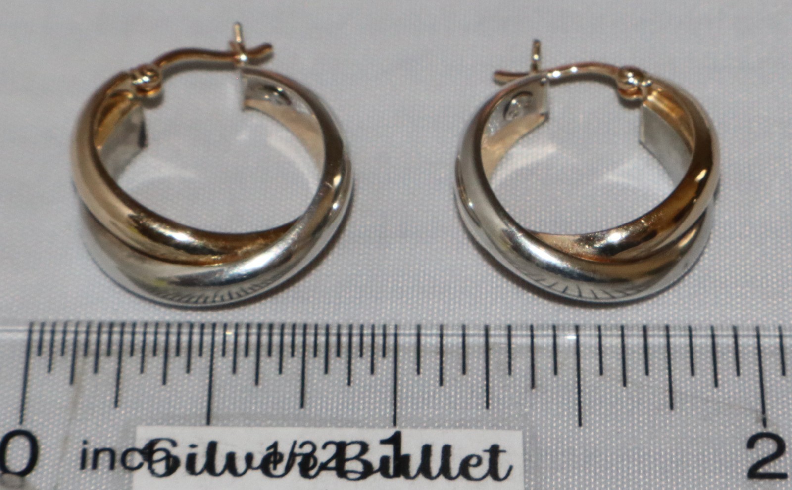 Vintage 14k Yellow Gold Sterling Silver Twisted 1/2 Inch Hoop Earrings 3.3 grams