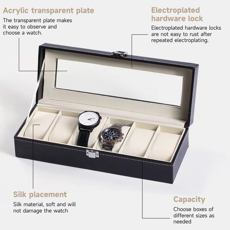 Mens Watch Box Display Case Storage Organiser PU Leather Holder Glass Top Gift