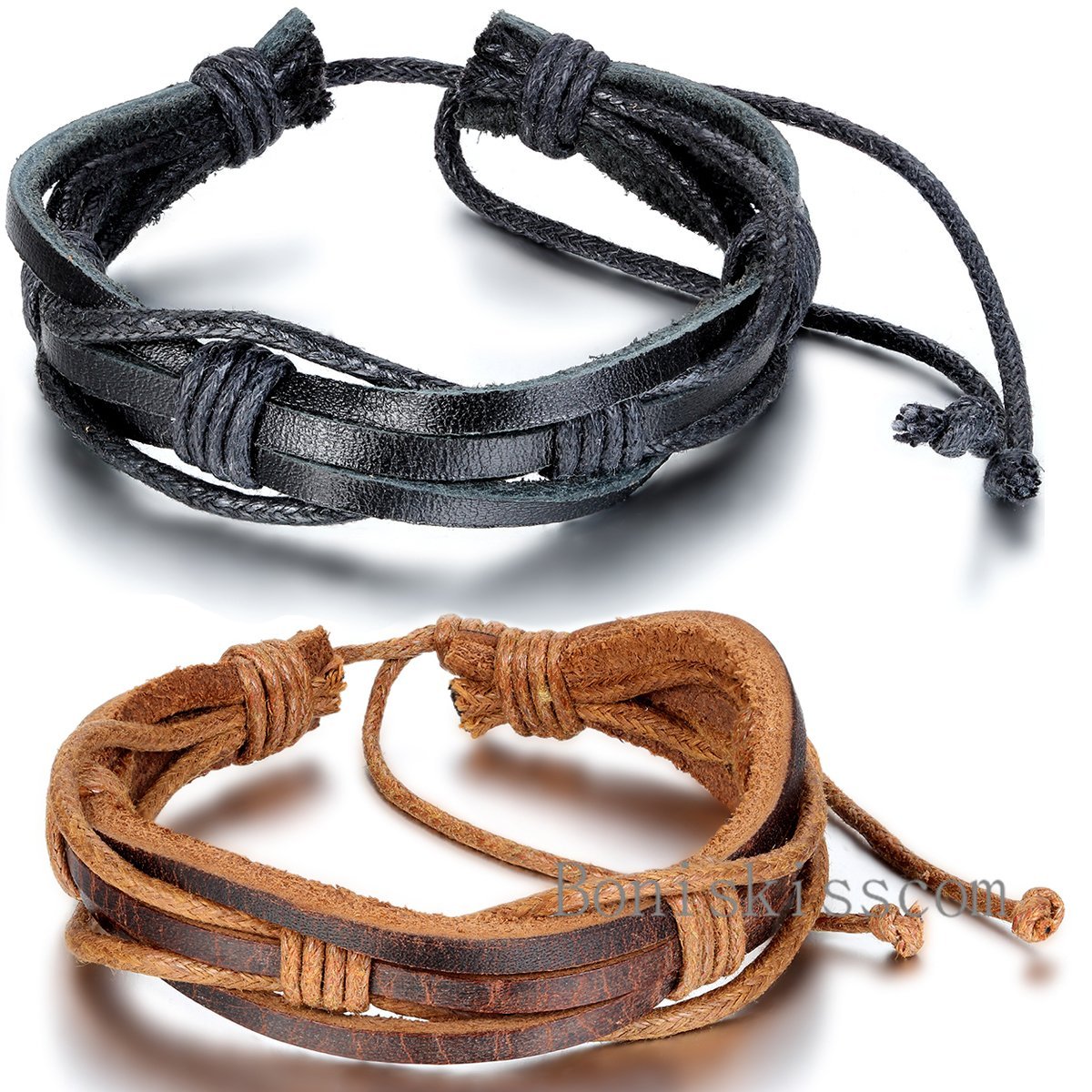 Punk Leather Wrap Braided Strap Cord Bangle Adjustable Bracelet Tribal Men Women
