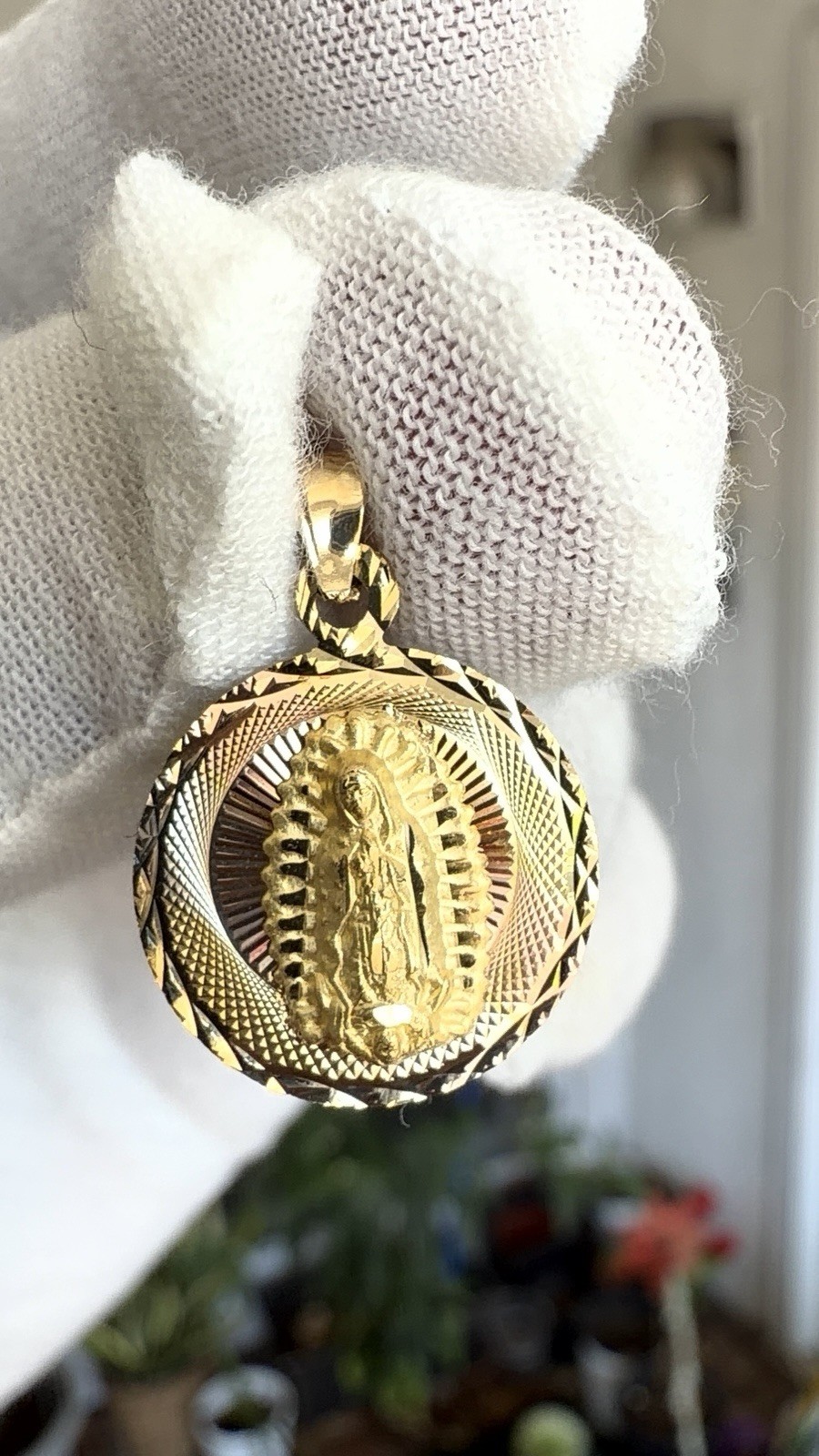 GOLD-14K 3 Color DC 2 Side Virgin Mary & Jesus Religious Charm Pendant For Chain