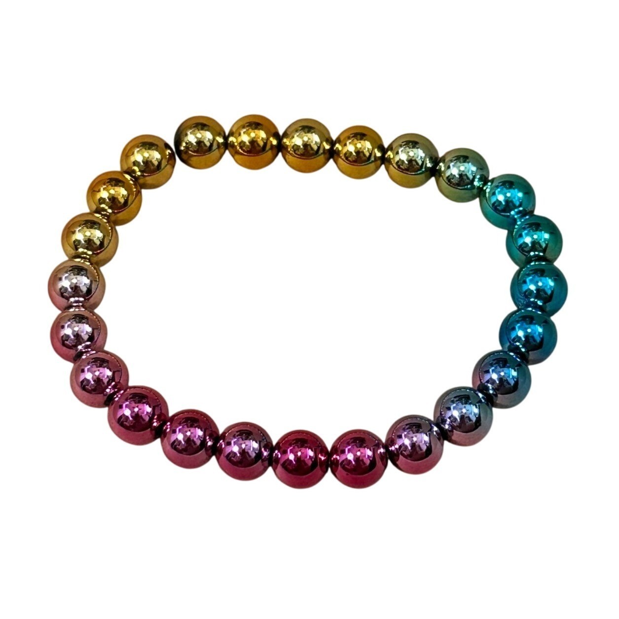 Handcrafted Rainbow Metallic Beaded Stretch Bracelet Multicolor Gradient Ombre