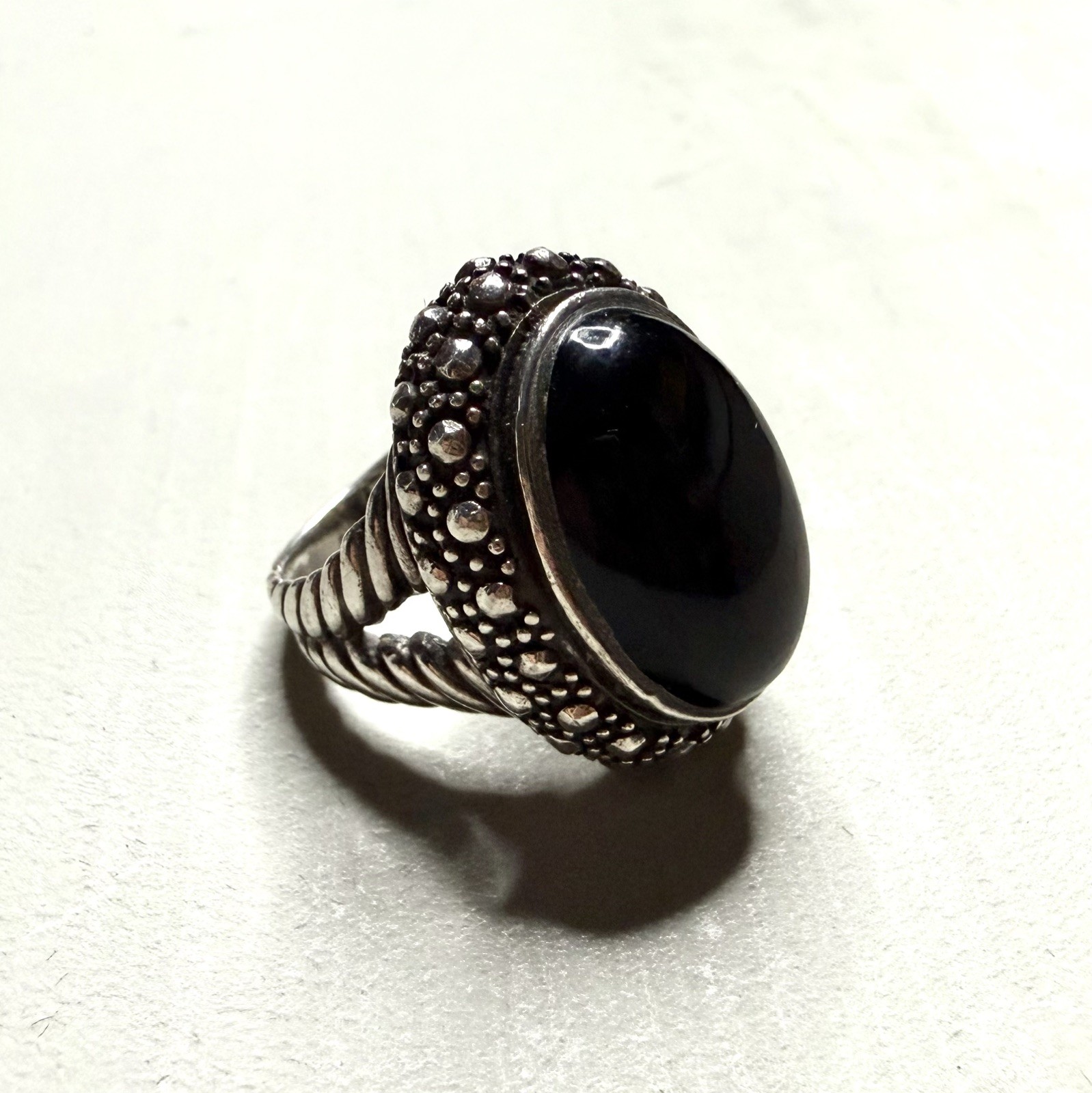 Large Vintage Sterling Silver and Black Onyx Ring, Size 4.5, 8 grams