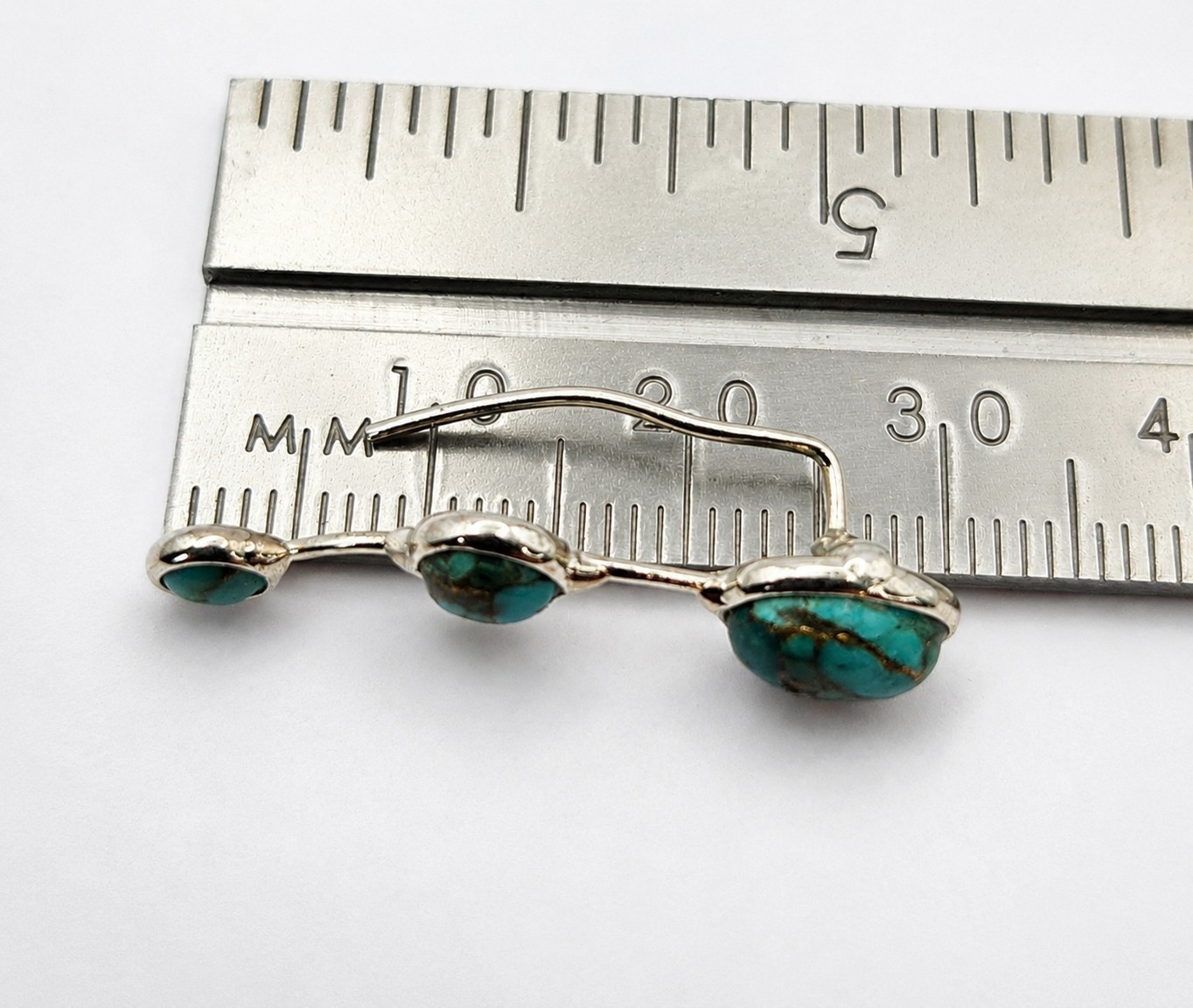 Blue Copper Turquoise Ear Climber Earrings 925 Sterling Silver 2.38g