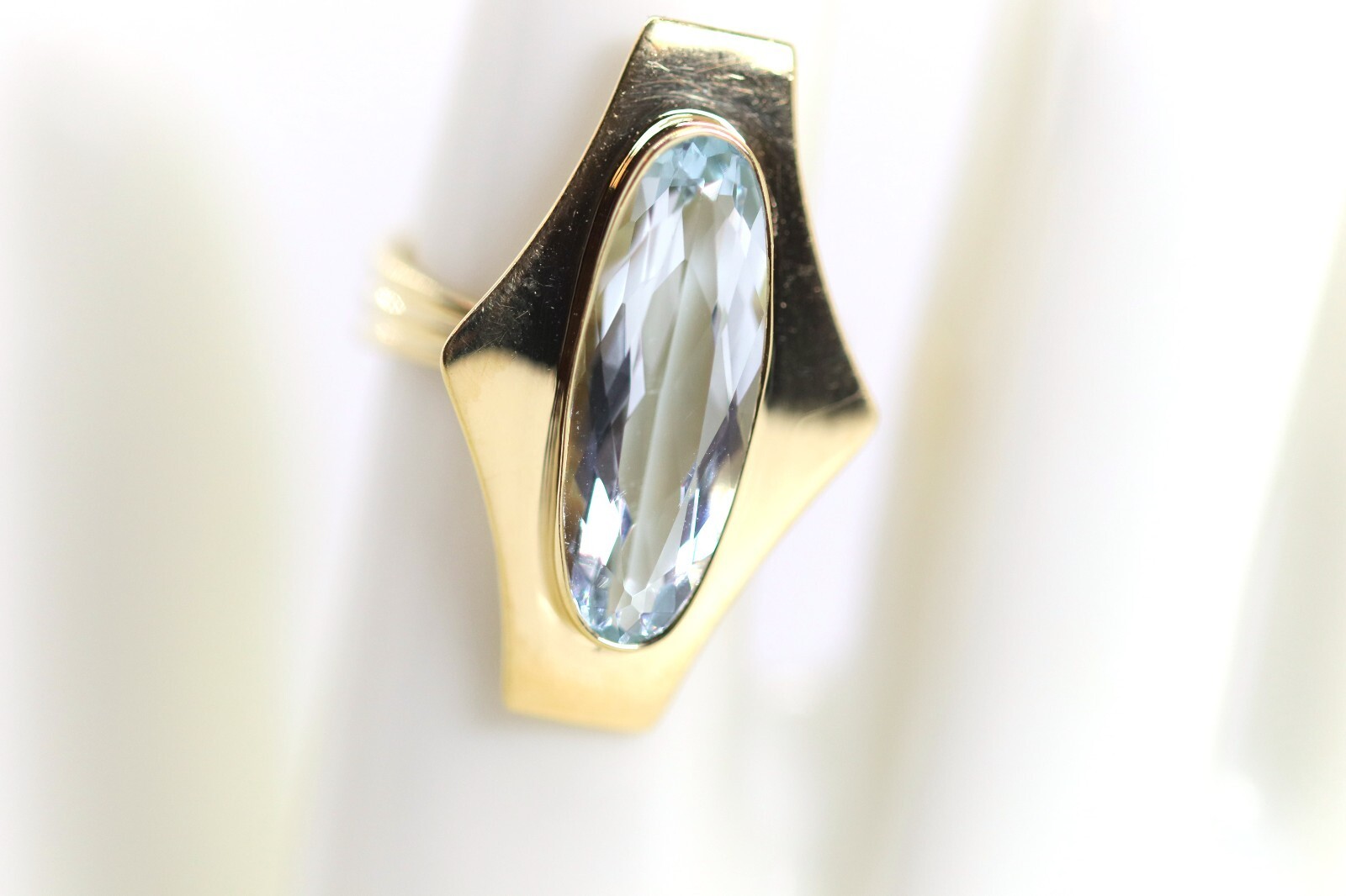Yellow Gold Ring 3ct Aquamarine Gemstone 585 – 14kt HH Hallmarked Diamond Shape, Rg. 53 – 54