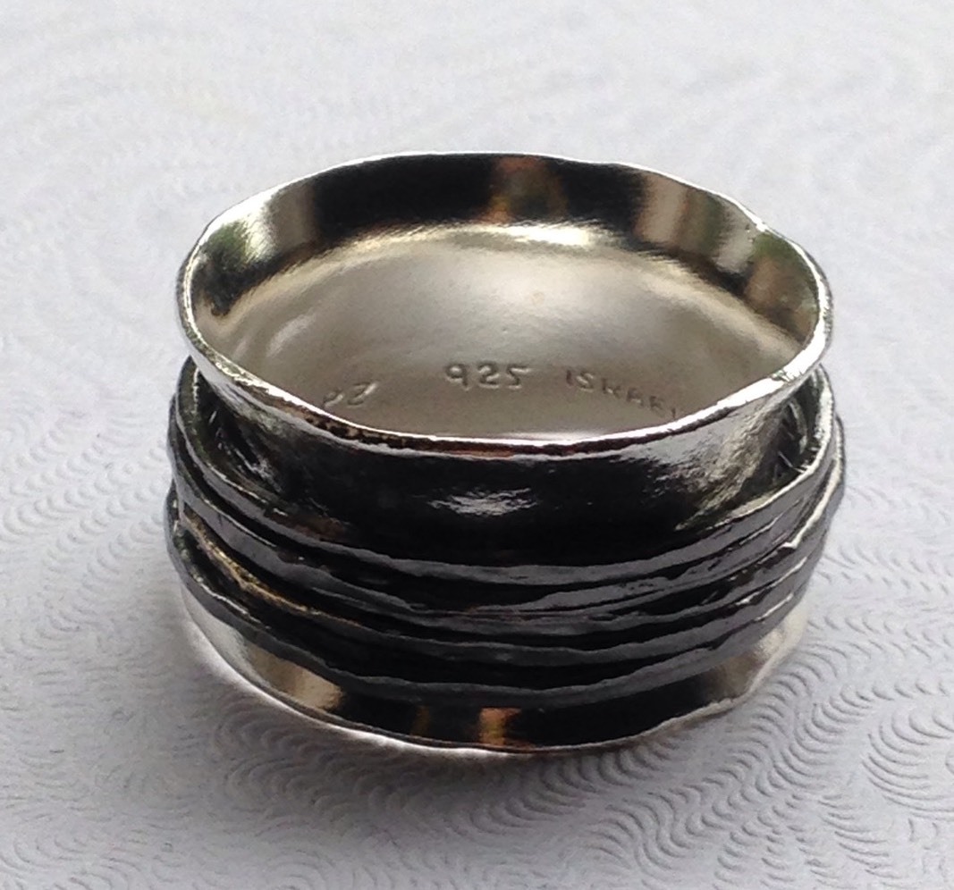 NWOT OR PAZ 925 STERLING SILVER HAMMERED BLACK TONE SPINNER RING SZ 6 ISRAEL PZ