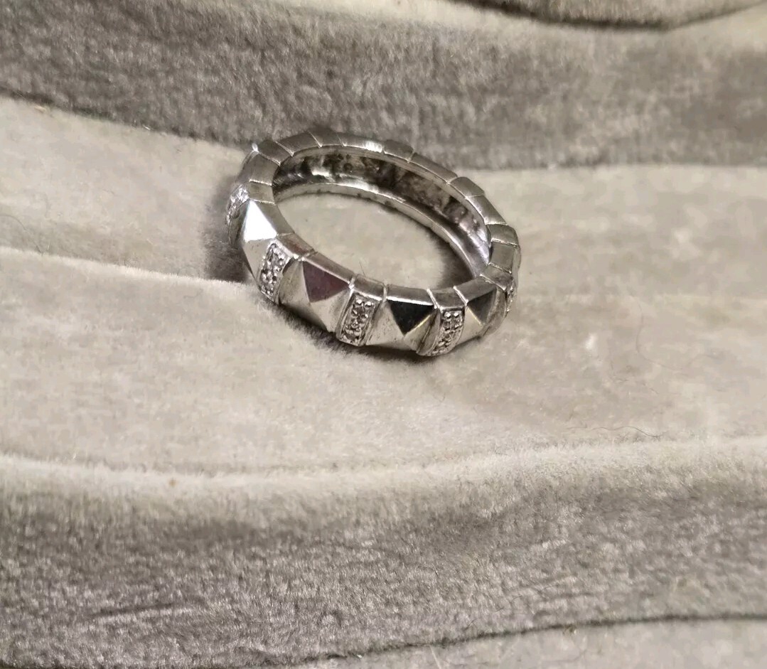 Ross Simons Sterling silver Thick Diamond Band Ring EA