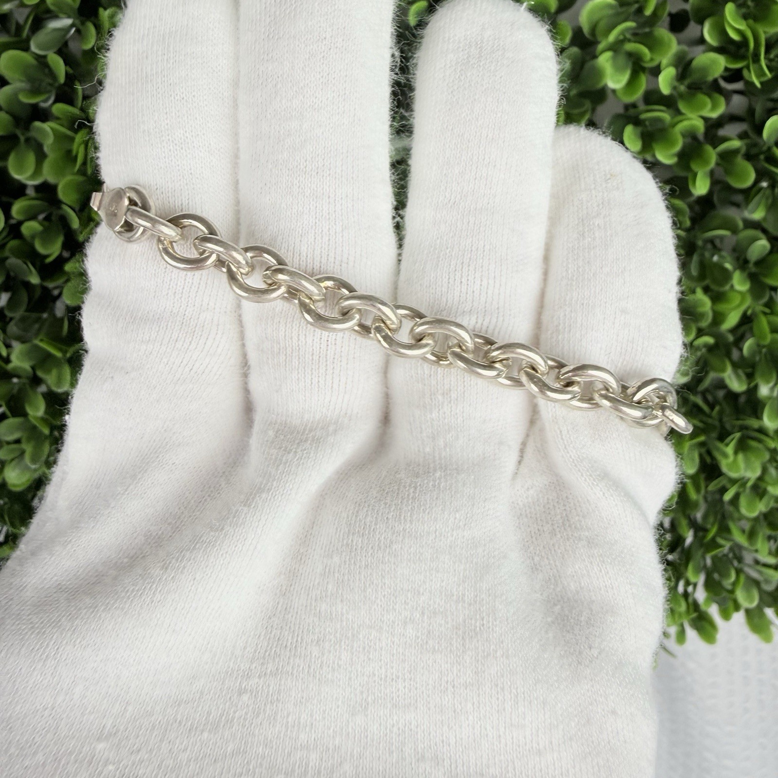 Sterling Silver 925 Chunky 7+mm Rolo Link Chain Bracelet Signed 24+g