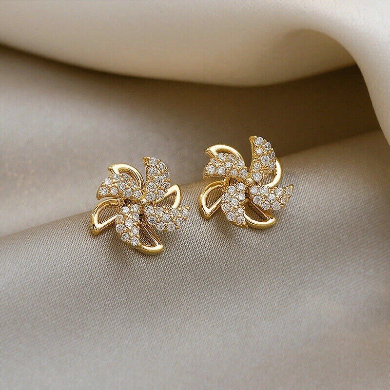 Elegant Cubic Zirconia Jewelry Silver Plated Stud Earrings Women Lab-Created