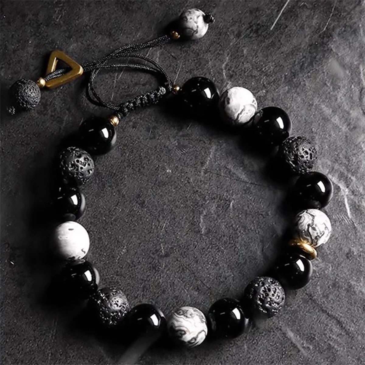 Black Obsidian Lava Rock Bracelet Stone Mindfulness Strength Beads Gift for Men