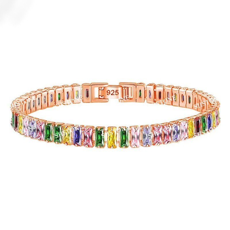 925 Sterling Silver Luxury Color Crystal Bracelet 18cm Women’s Chain Jewelry
