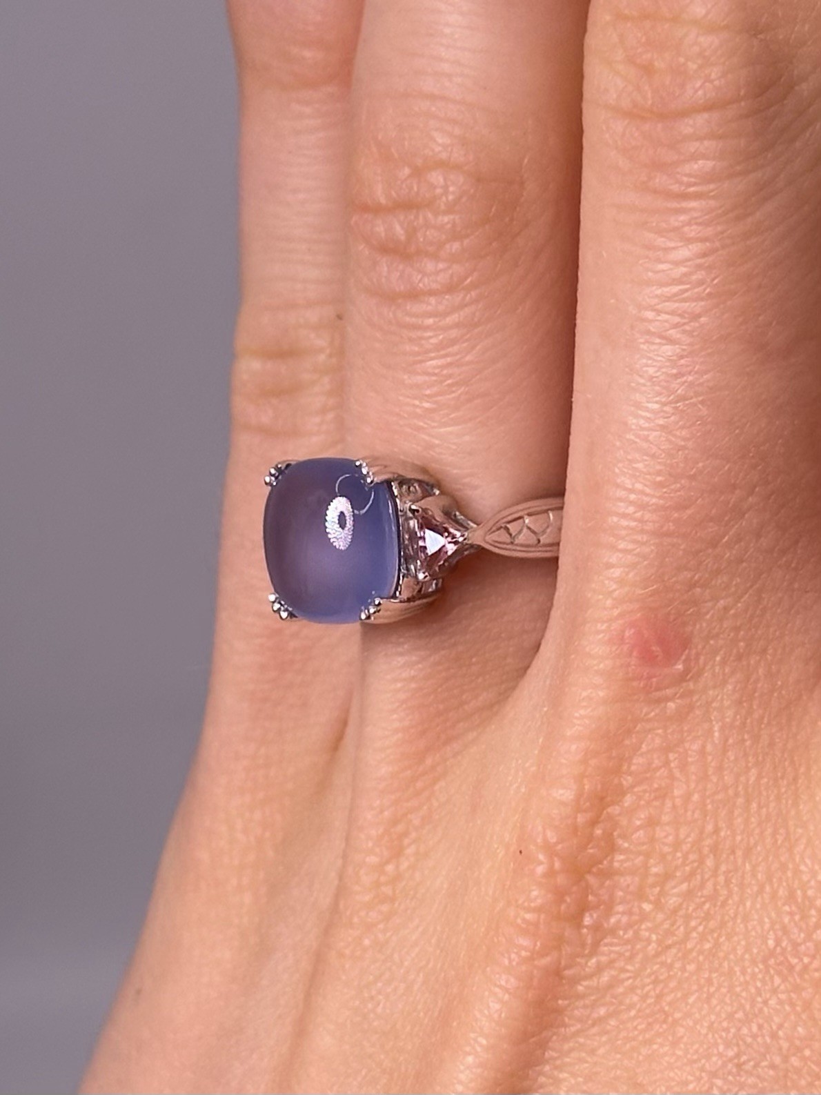 Effy BH 14K White Gold Blue Chalcedony Natural Diamond Pink Tourmaline Ring Sz 7