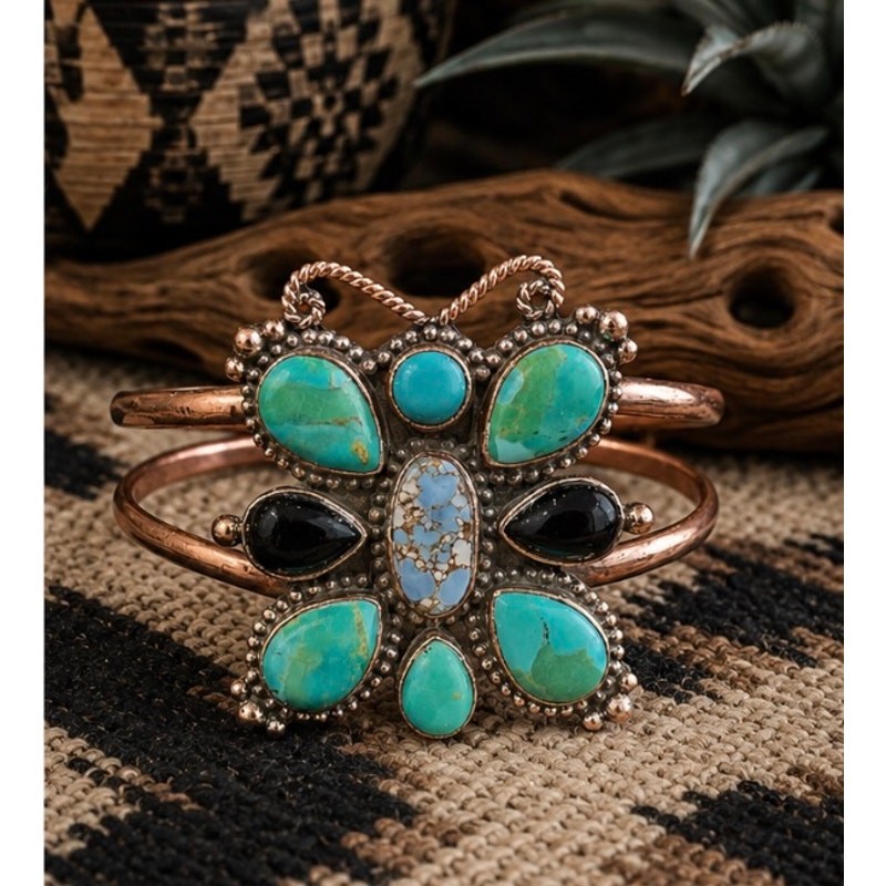 Copper & Turquoise Cuff in Butterfly Design Adjustable Size 5-8