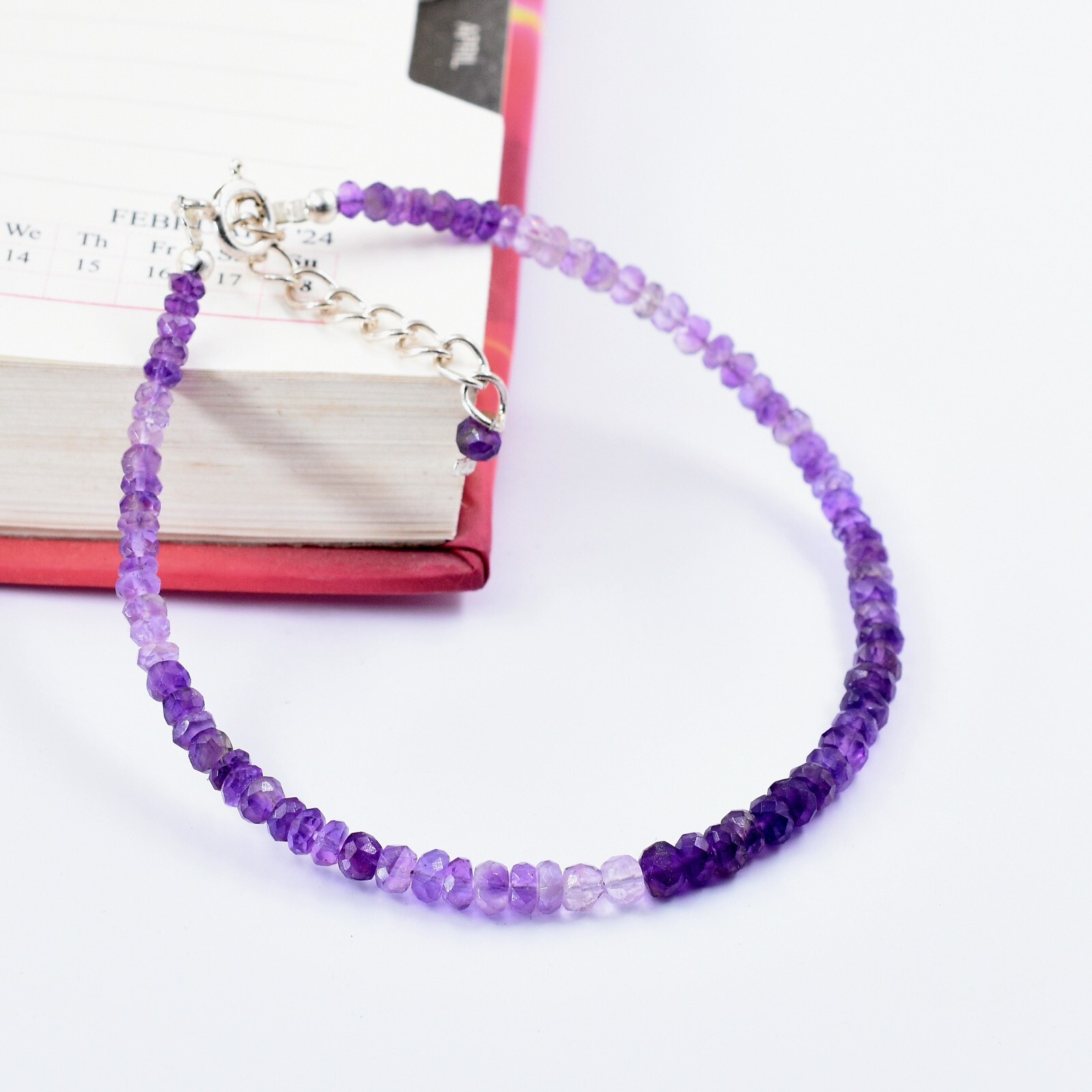 Genuine Shaded Amethyst 3-4 mm Faceted Rondelle Jewelery Adjustable Bracelet 7″