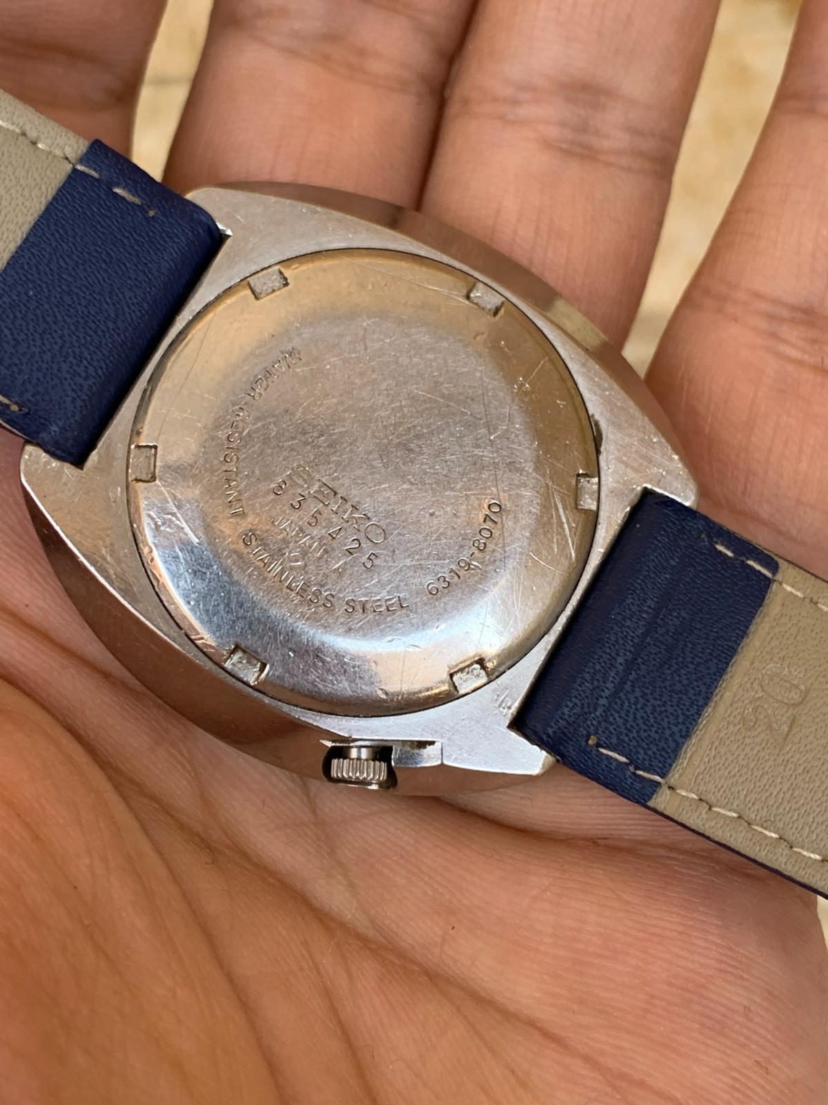 Vintage Seiko 5 Sports 6319-8070 Watch 1970s Blue Dial UFO Automatic 41mm Jumbo