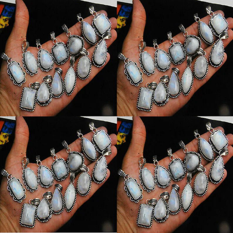 Rainbow Moonstone Gemstone Pendant Lot~US Mix Size Assorted Pendant Lot~Gift~