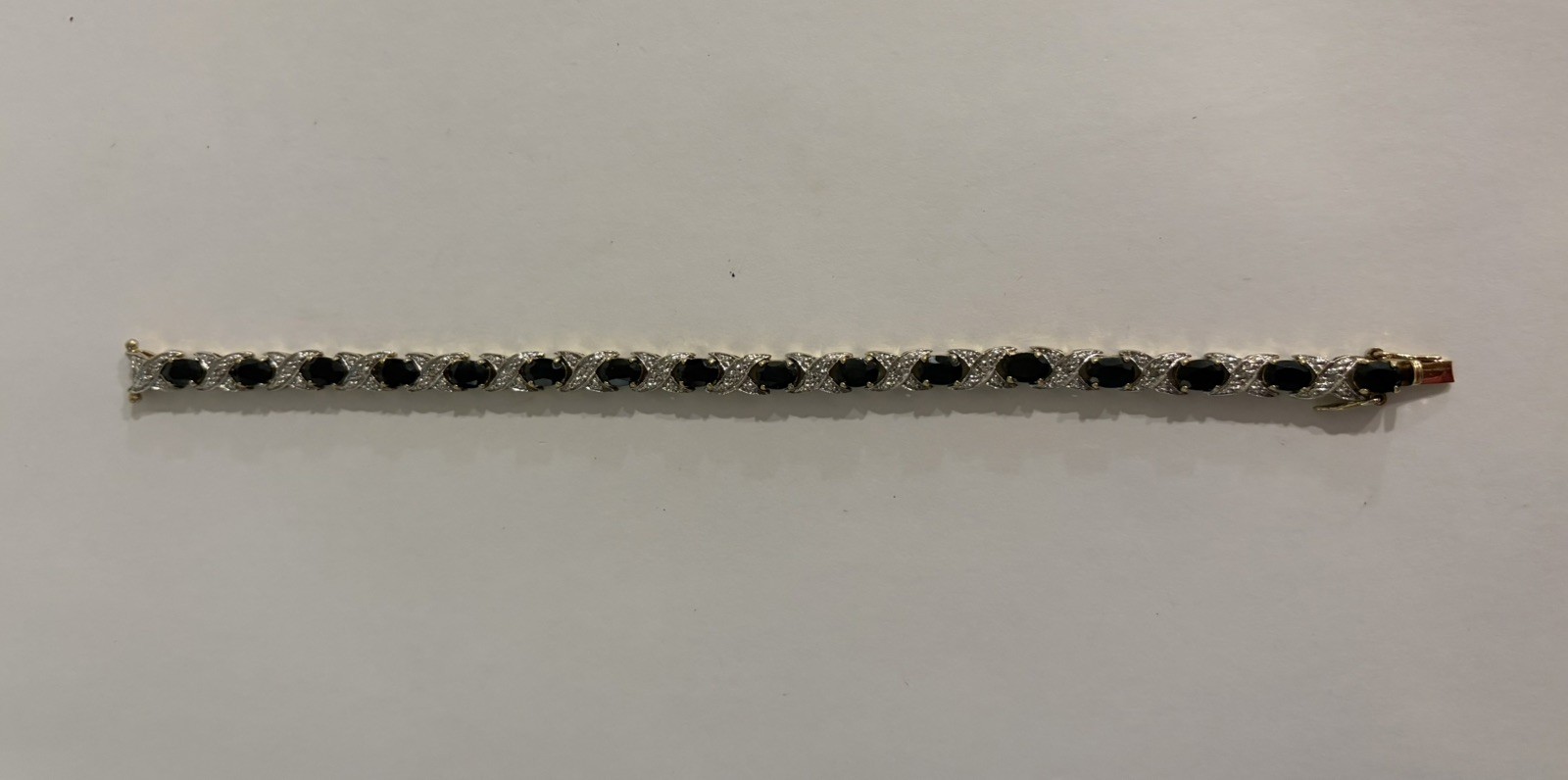 Vintage Black Sapphire 925 Sterling XOX Tennis Bracelet 7.5 inches long