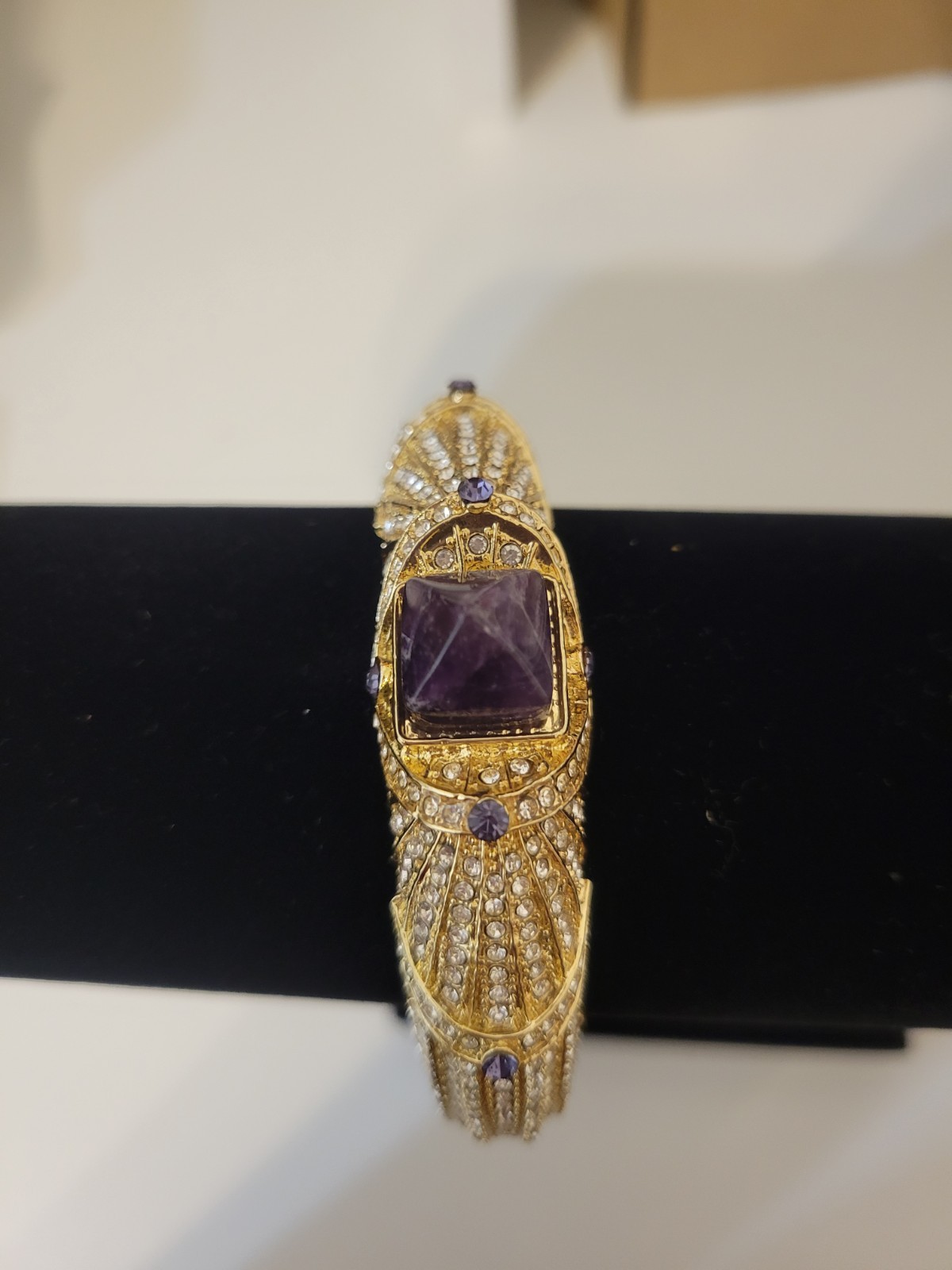 Vintage 14K Yellow Gold Plated Lab Created Amethyst Women’s Bangle Bracelet
