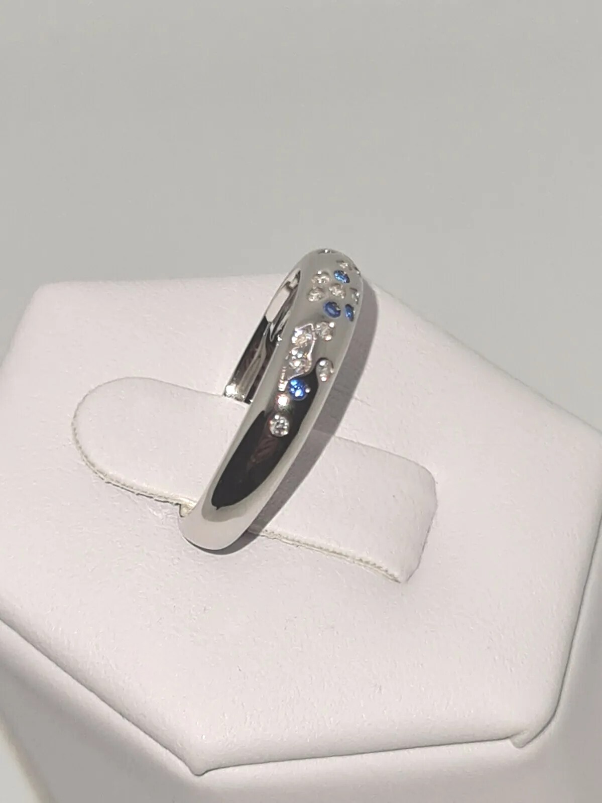 925 STERLING SILVER,LAB CREATED BLUE WHITE SAPPHIRE WEDDING ETERNITY BAND…