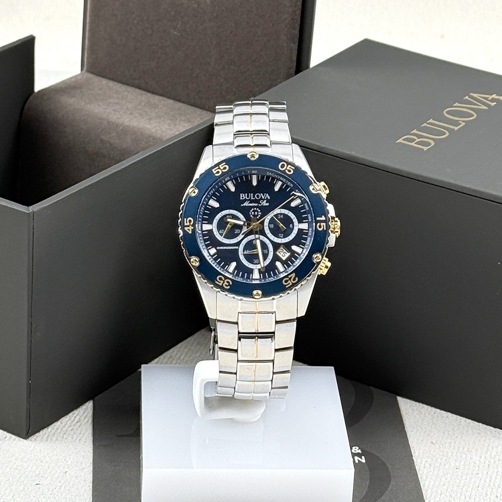 Bulova Men’s Marine Star 98B400 Chronograph Blue Dial Steel Quartz Watch 41.5mm