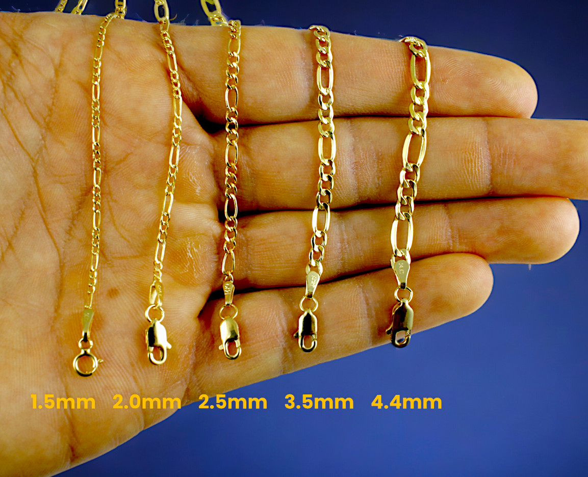 14K Yellow Gold Figaro Necklace Bracelet Chain Italian Real 1.5mm-12mm 7″-30″
