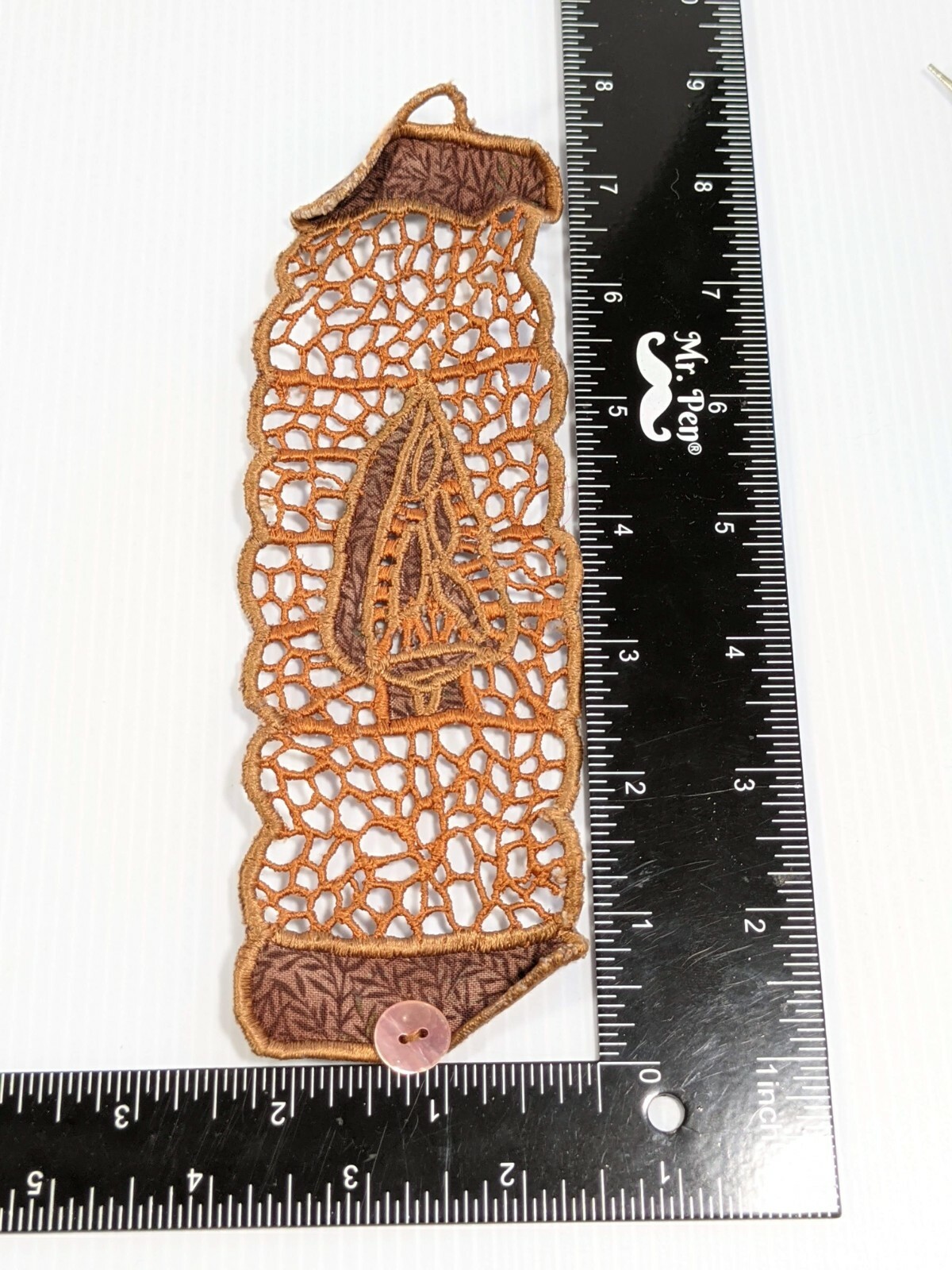 Artisan Crochet Style Brown Leaf Arrowhead Wide Band bracelet 7.5 Inches