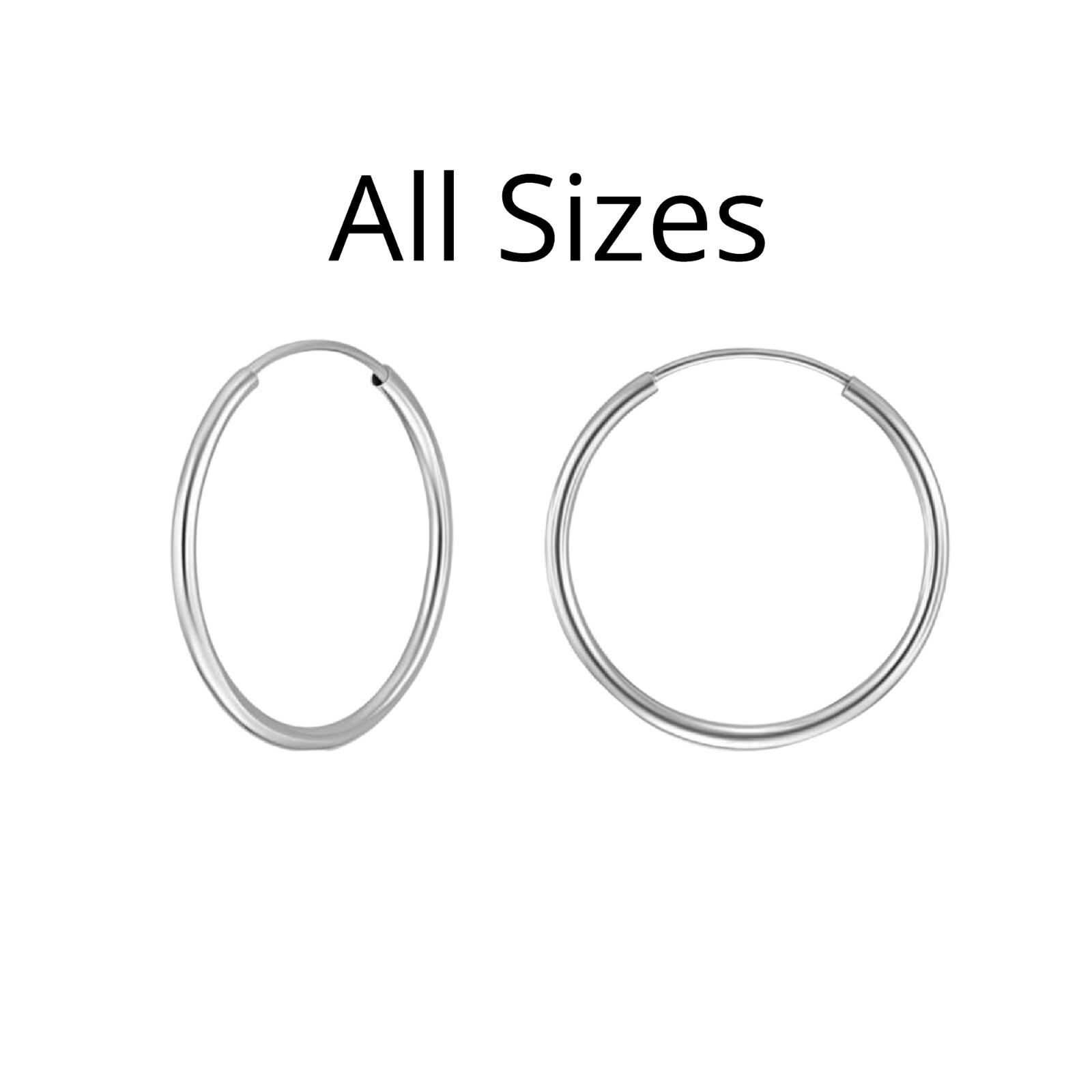 Solid Sterling Silver Endless Hoops 925 Silver Earrings UNISEX All Sizes 10-70MM