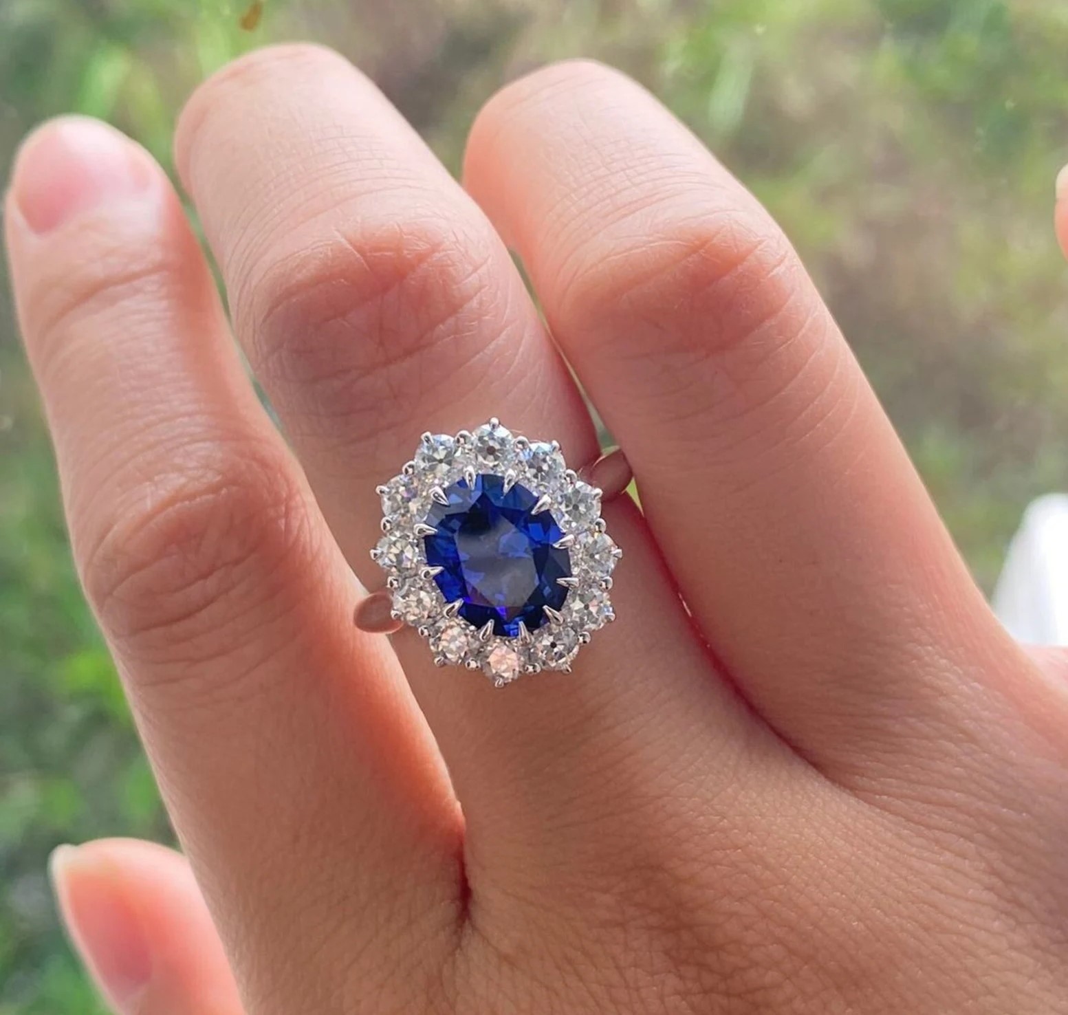 3.70 Ct Oval Cut Natural Sapphire Diamond Engagement Ring 14K White Gold Size 7
