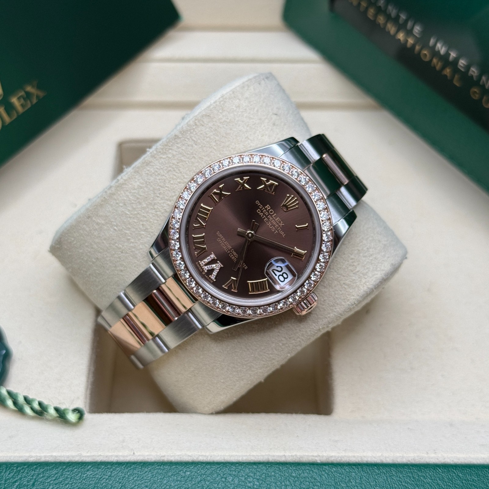 Rolex Datejust 31 NEW 2025 Chocolate Pave 6 Roman Diamond Bezel Two Tone Oyster