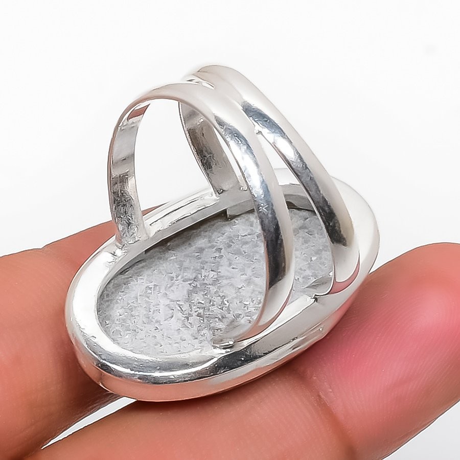 Stingrey Coral Gemstone Handmade 925 Sterling Silver Jewelry Ring Size 10