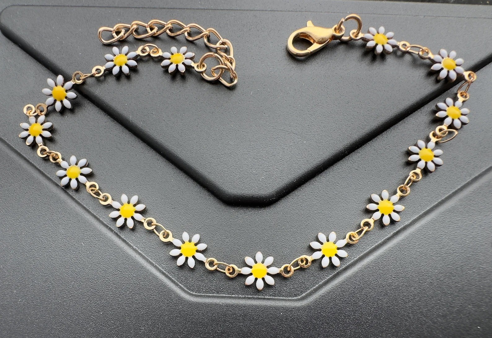 Beauty Women’s Paint Colore Flower 9.5in Boho Beach Anklet 14K Rose Gold Plated