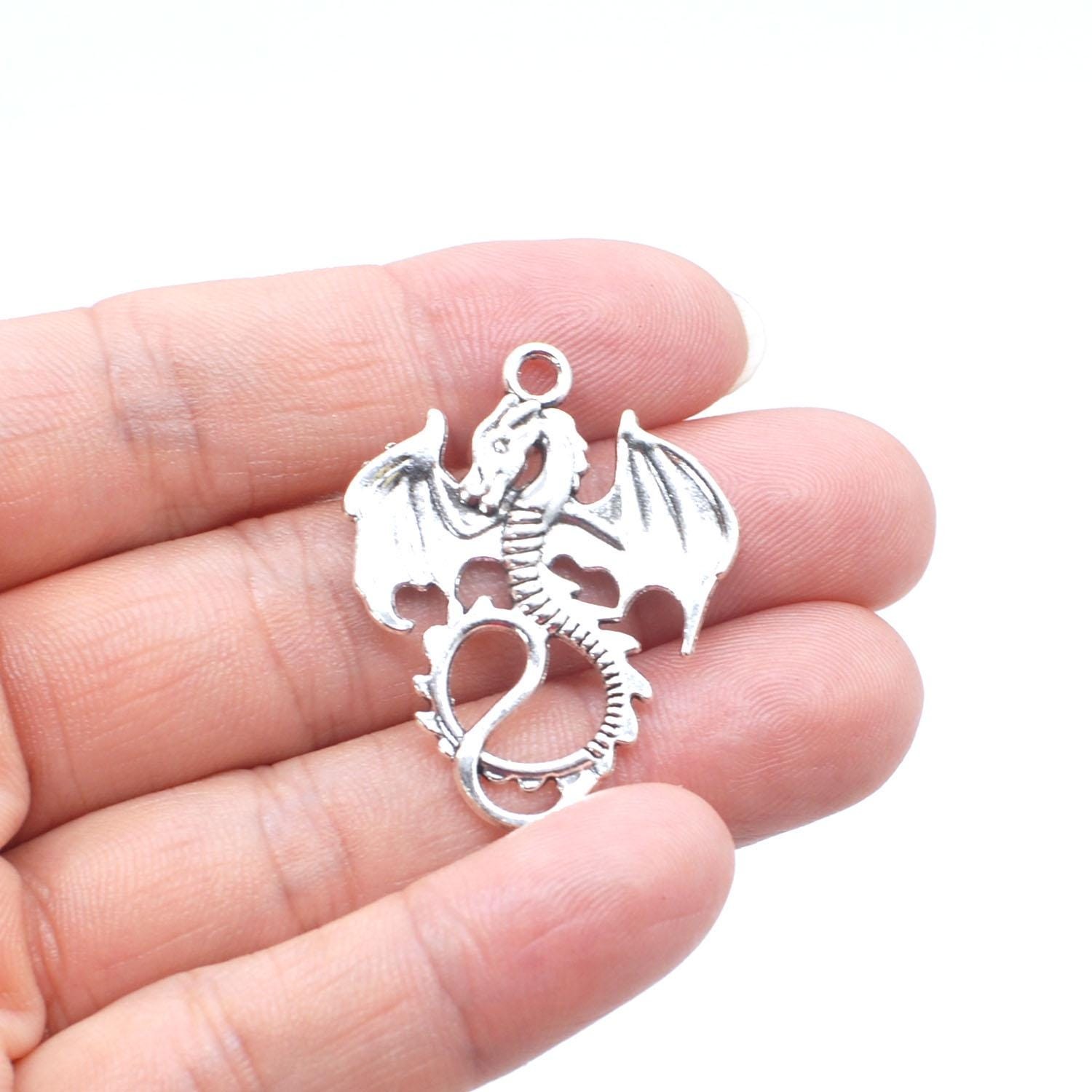 8/20PCS Silver Tone Dragon, Dinosaur Pendant Charm 27X35mm LCRS34