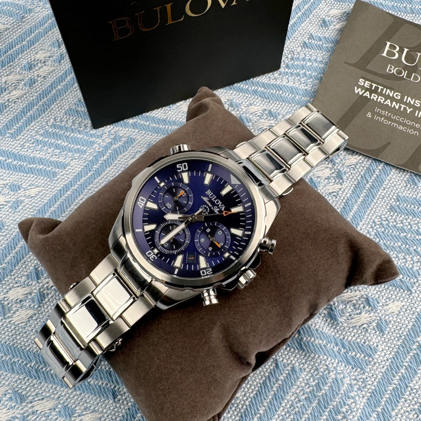 New Bulova Marine Star Chronograph Men’s Watch Blue Dial 43mm/96B256