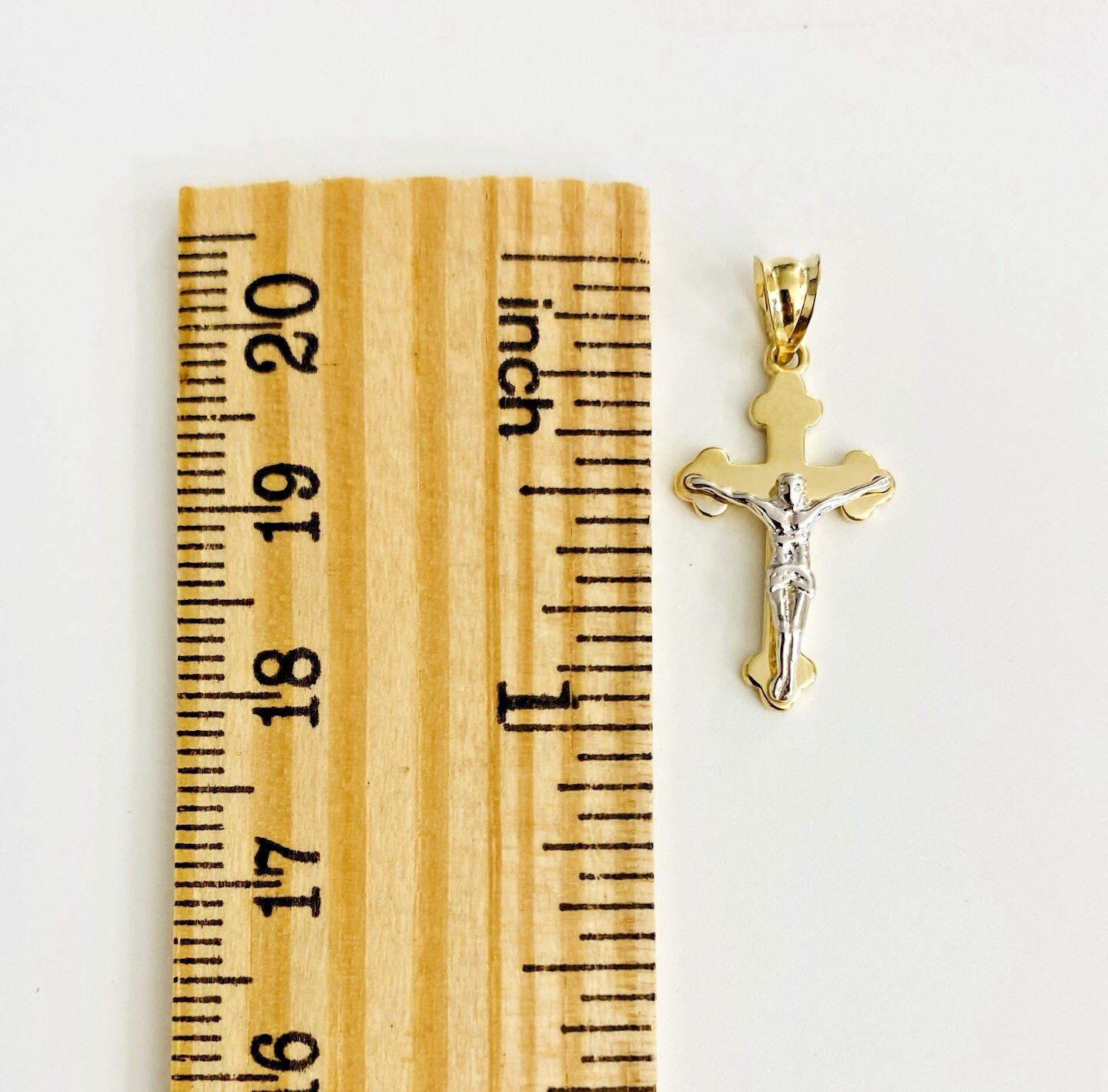 14K Solid Gold Crucifix Pendant, 14K 2T Gold Jesus Christ 0.98″ Sm Cross- PT2531