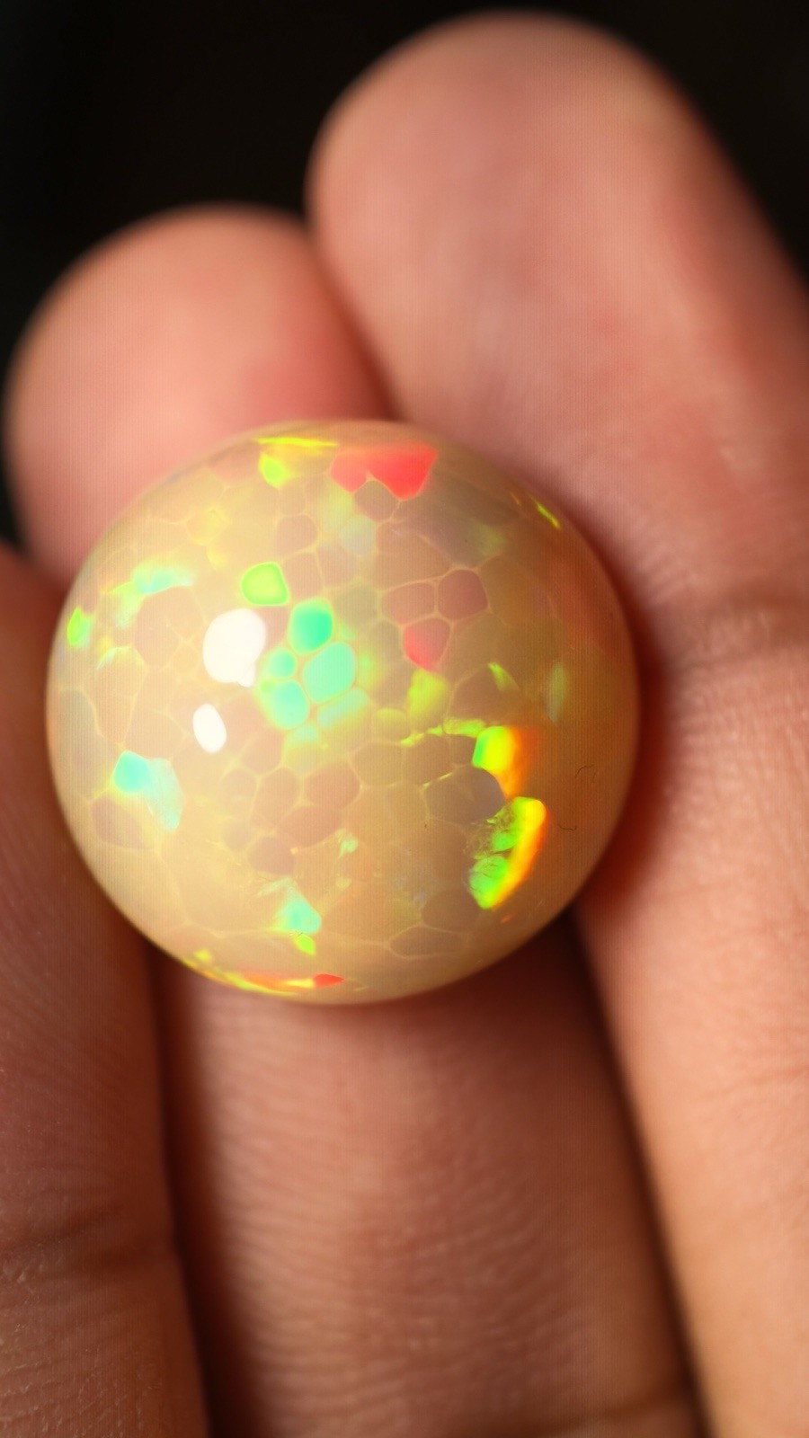 Natural Ethiopian Honeycomb Opal 21.80 Ct Round Cabochon Certified 19.35mm