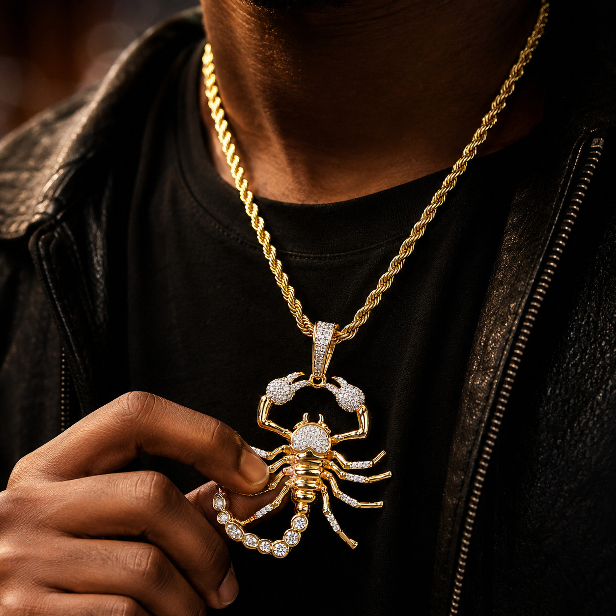 5AAA+ CZ Hip Hop Iced Out Bling Scorpion Pendant Necklace 14k Real Gold Plated