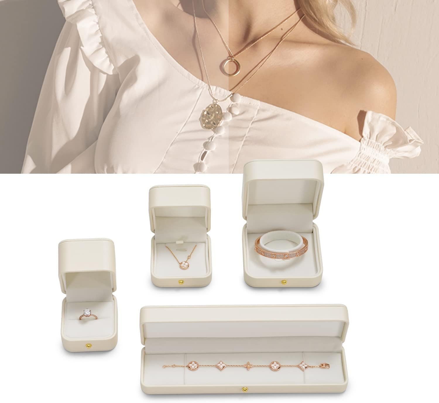 Leather Necklace Gift Box with Removable Pad, Velvet Interior Travel Storage